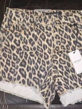 Judy Blue Leopard Print Denim Shorts - Beige & Black
